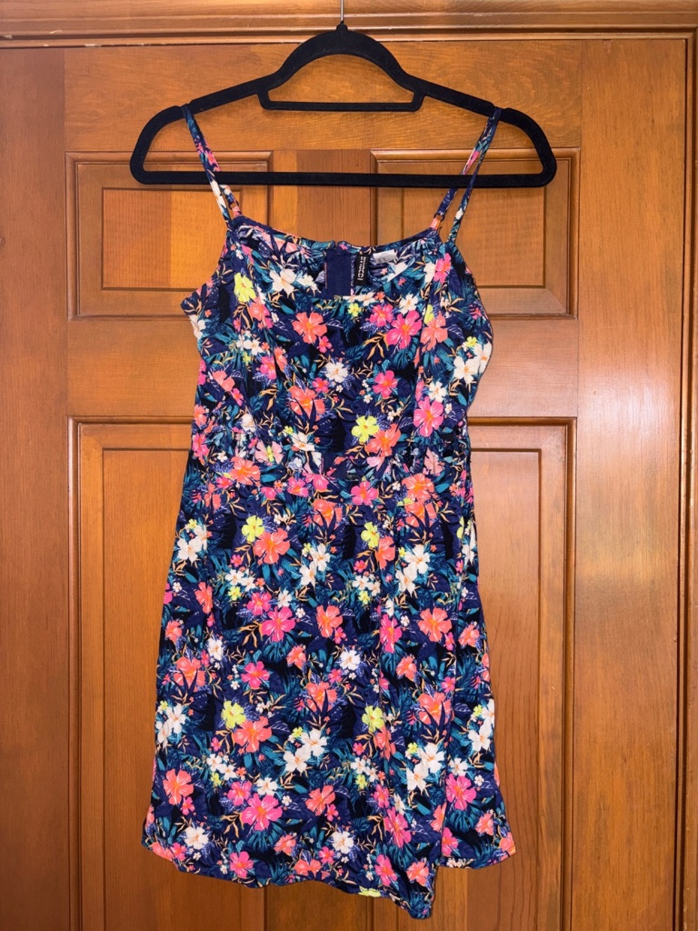 H&M Divided Navy Cutout Dress with Bright Tropical Floral Print - Size 10